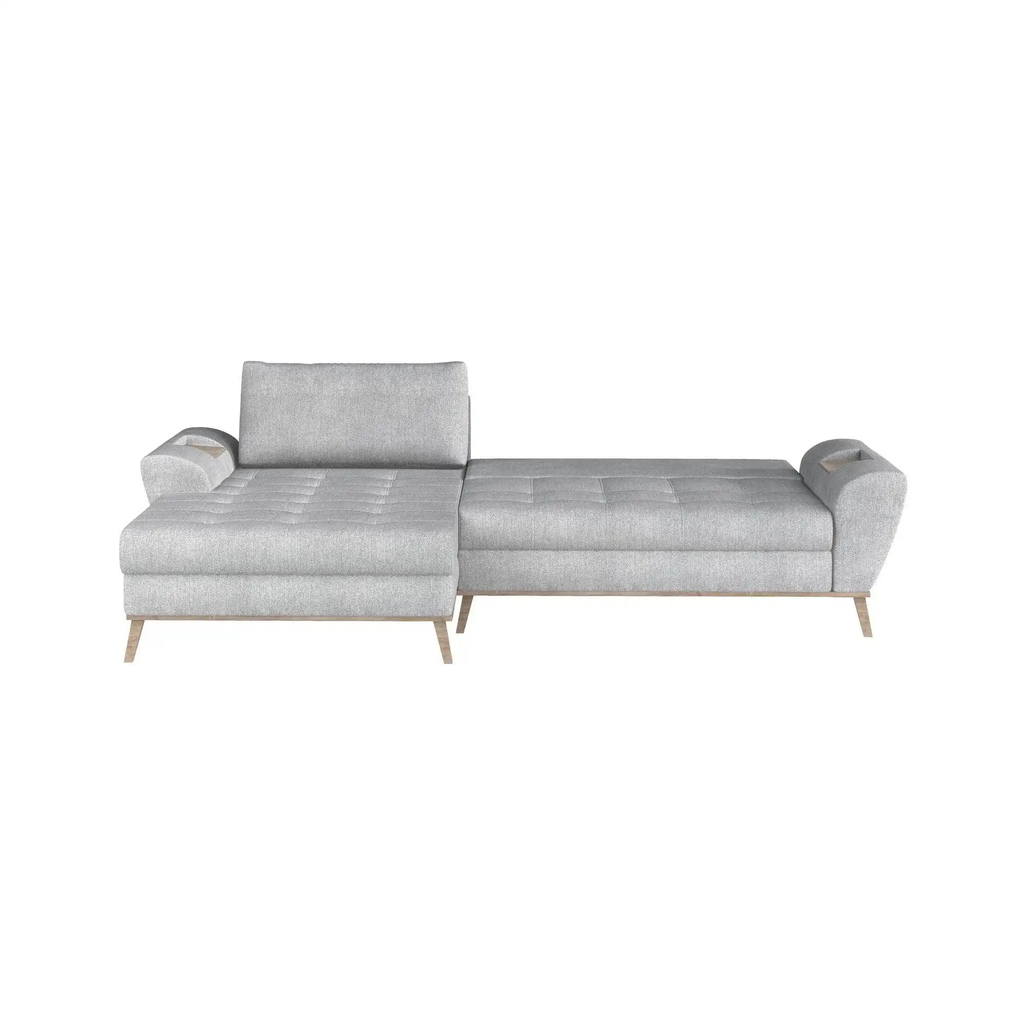 Coltar extensibil NUBO, sezlong stanga, stofa catifelata crem - Whisper 1, cu lada depozitare, 282x175x86 cm