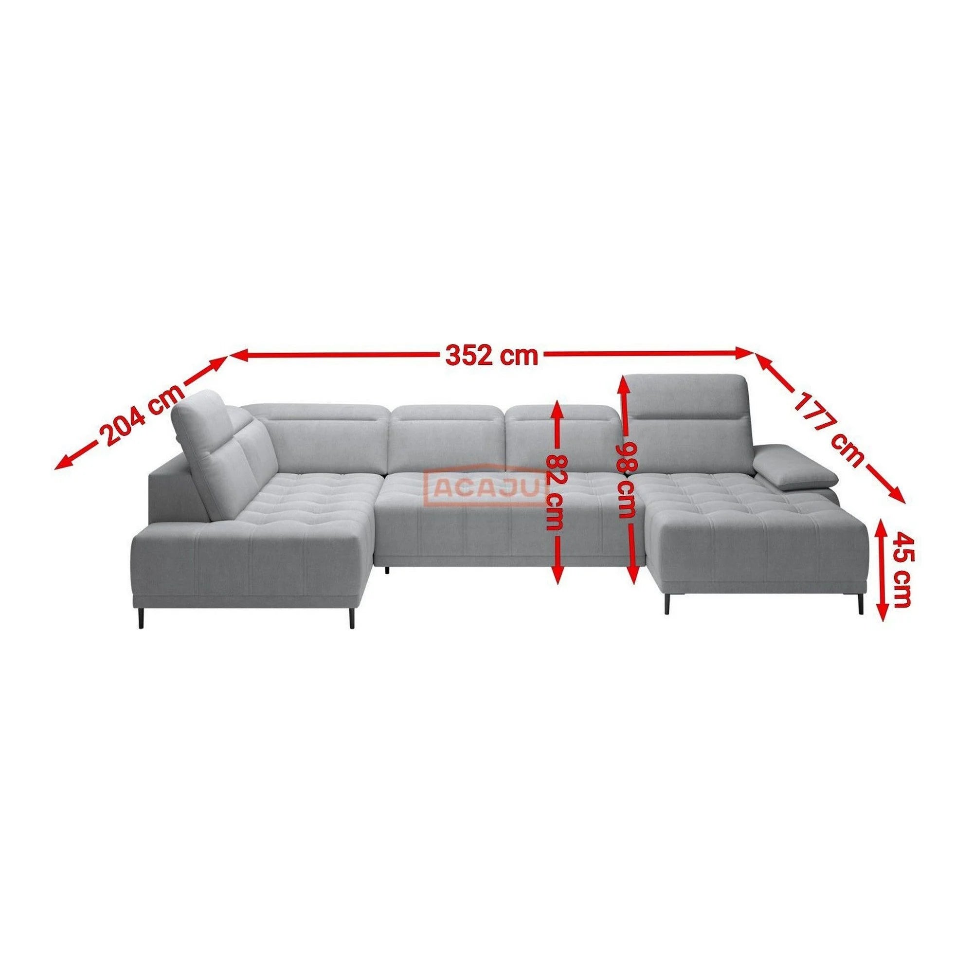 Coltar FOCUS XL, personalizabil materiale gama Premium, cu reglaj electric si tetiere reglabile, 352x204x98 cm