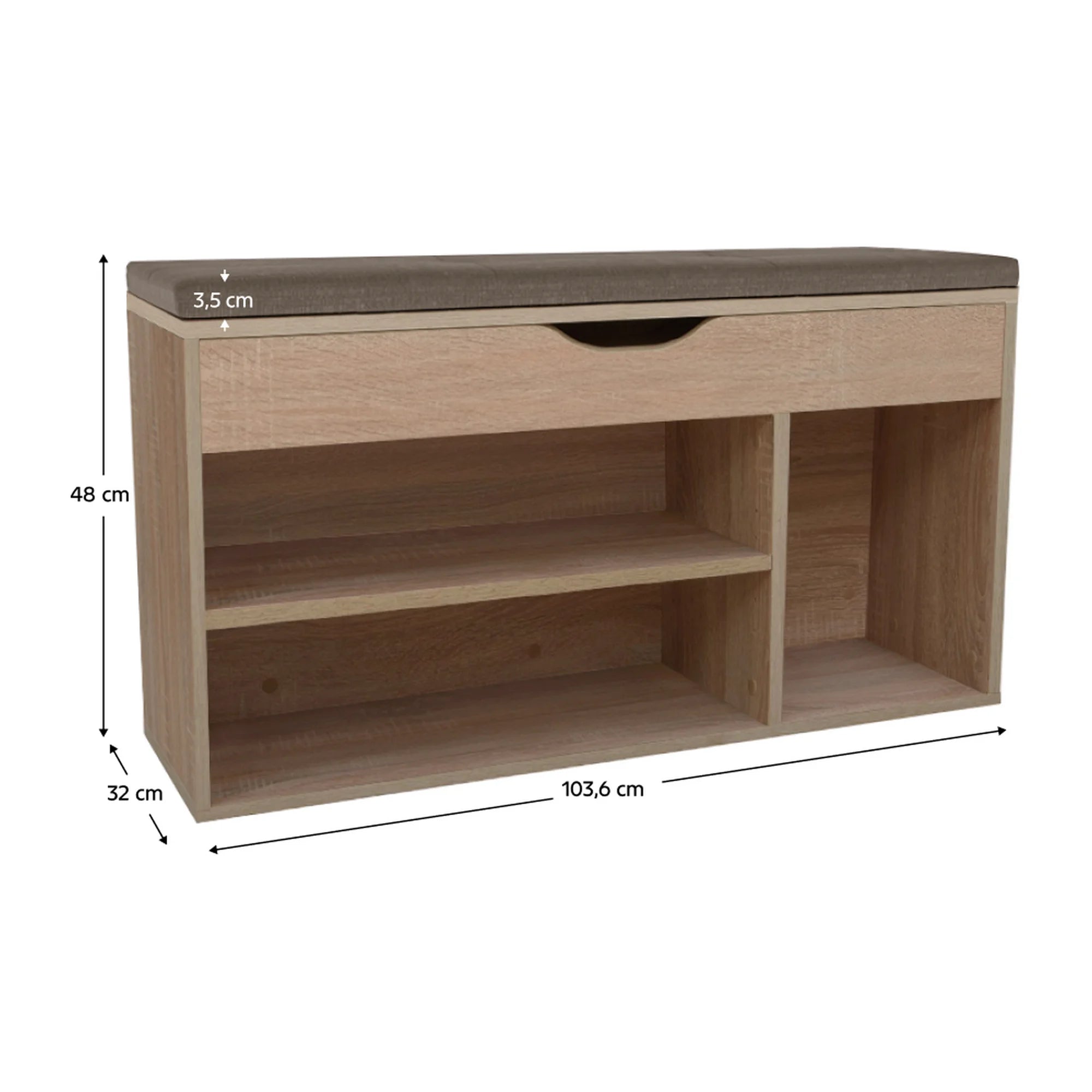 Pantofar FUDDY NEW, stejar/gri inchis, DTD laminat, 104x32x48 cm