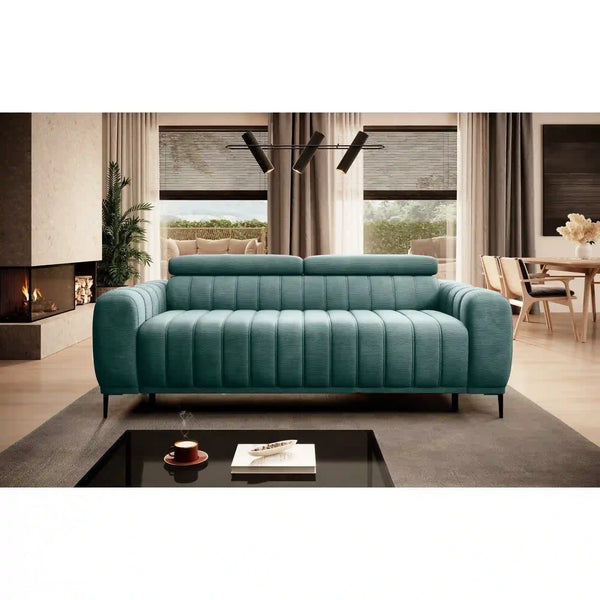 Canapea extensibila GANDI 160, stofa catifelata verde menta - Salvador 12, Gama Premium, cu tetiere reglabile, 227x102x95 cm