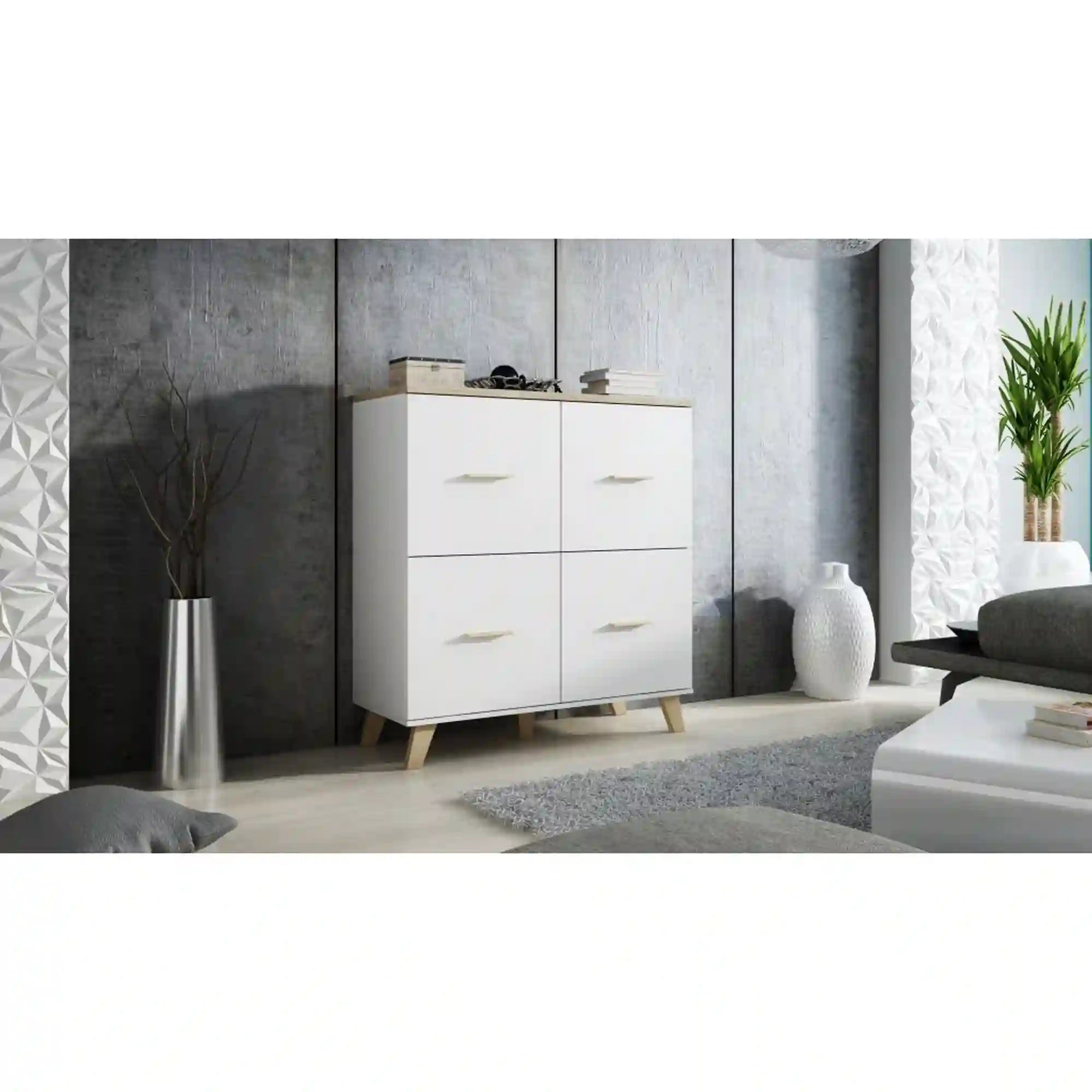 Comoda Lotta, alb, PAL, 110x45x119 cm