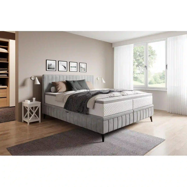 Pat CAYA 180x200, personalizabil materiale gama Oferta Avantaj, cu suport saltea, 2 lazi pentru depozitare si pistoane pe gaz