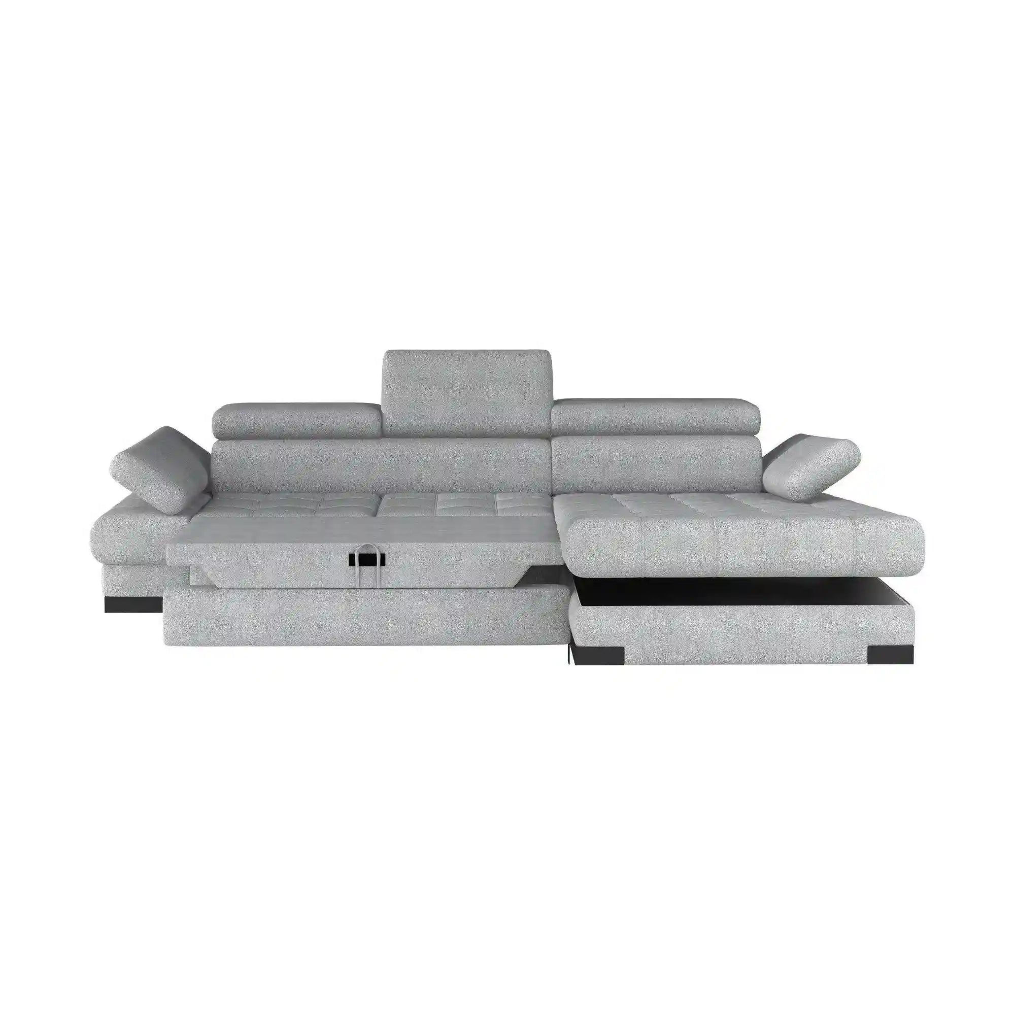 Coltar extensibil SELVA MINI, sezlong dreapta, stofa gri antracit - Salvador 15, Gama Premium, cu lada depozitare si tetiere reglabile, 270x173x95 cm