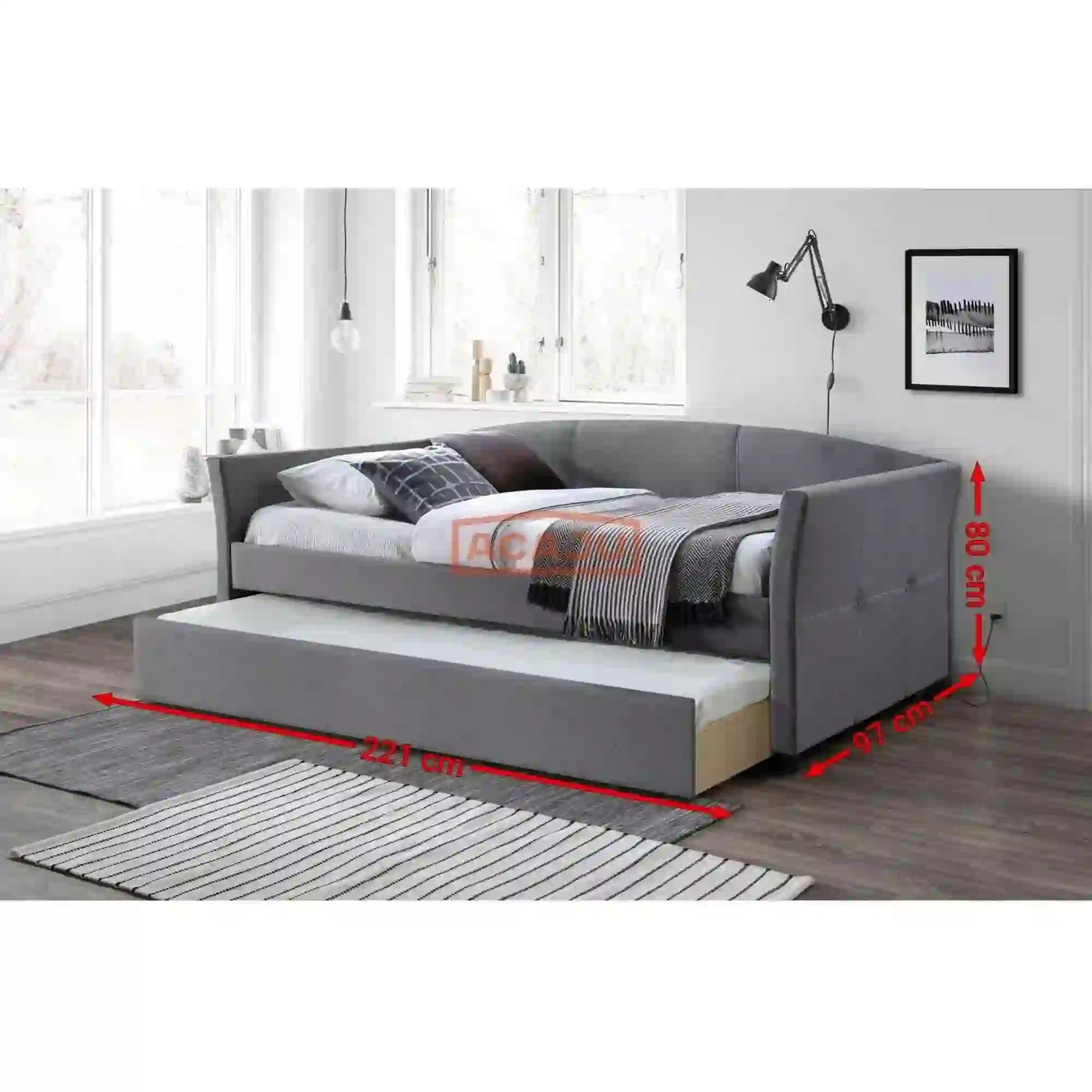 Pat extensibil SANNA 90x200, stofa gri, cu somiera