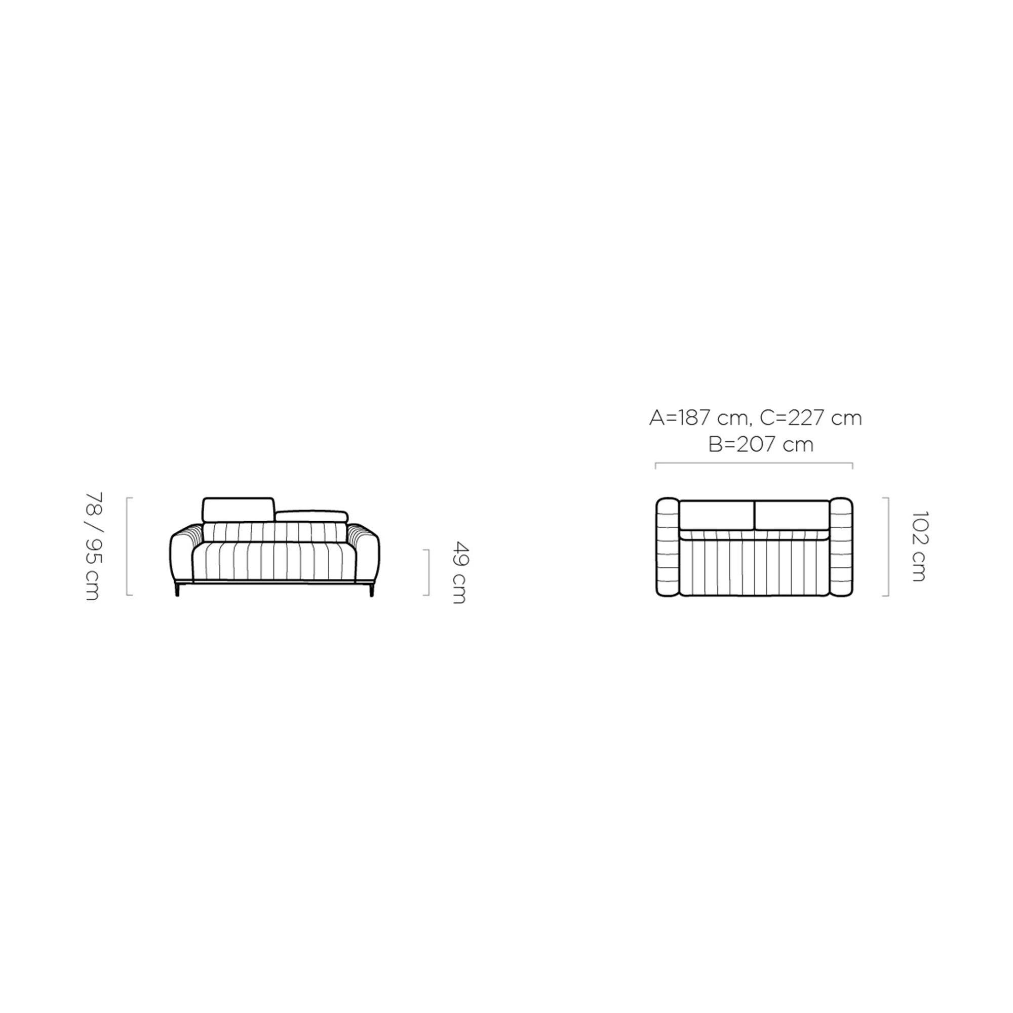 Canapea extensibila GANDI 140, personalizabil materiale gama Premium, cu tetiere reglabile, 207x102x95 cm