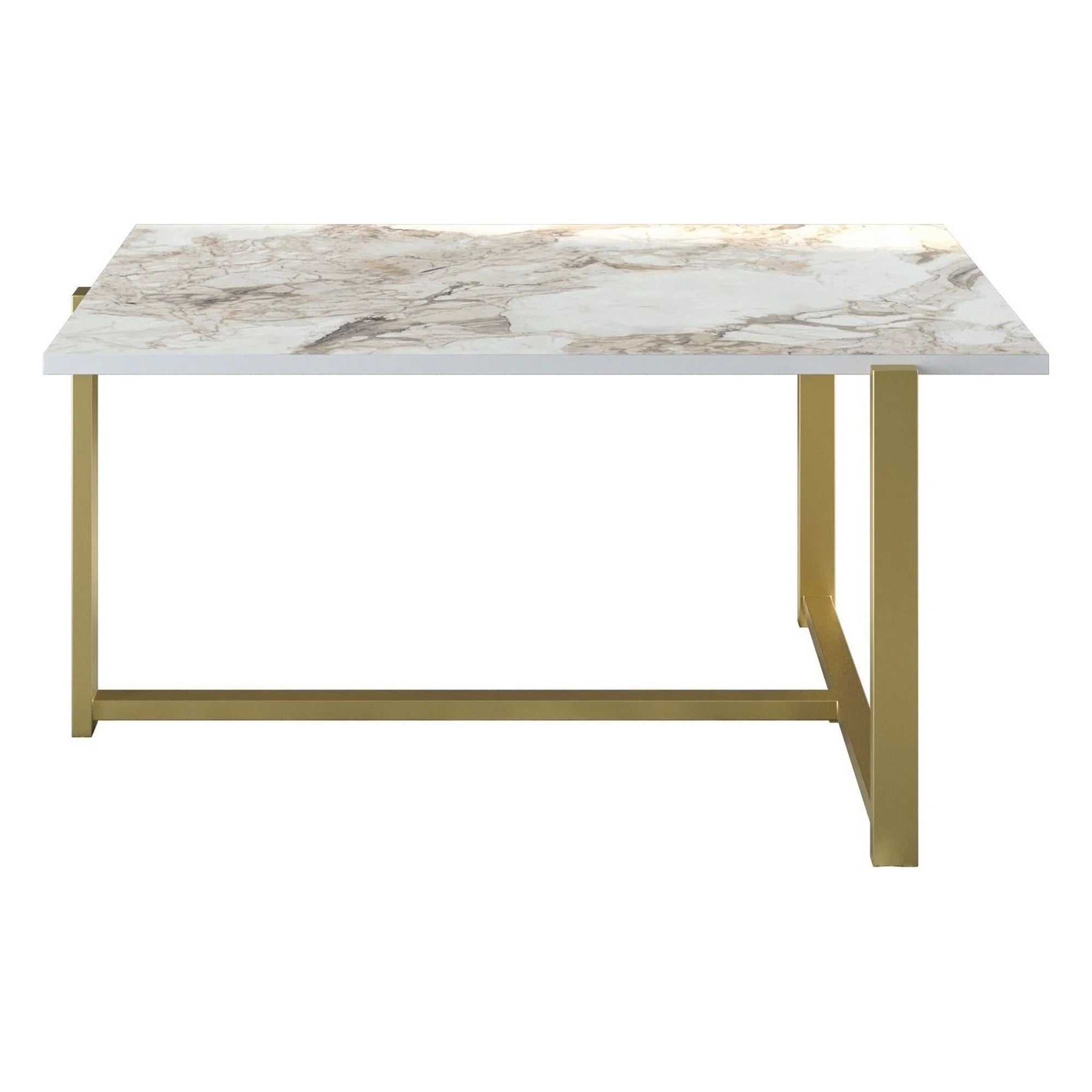 Masuta cafea Merideths, alb cu efect de marmura/auriu, PAL melaminat, 92x64x45 cm
