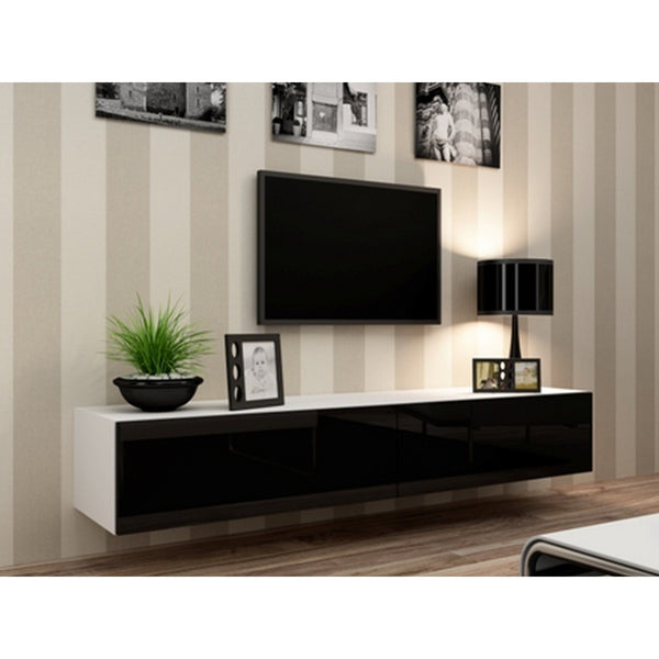 Comoda TV Vigo, alb/negru lucios, PAL/MDF lucios, 180x40x30 cm