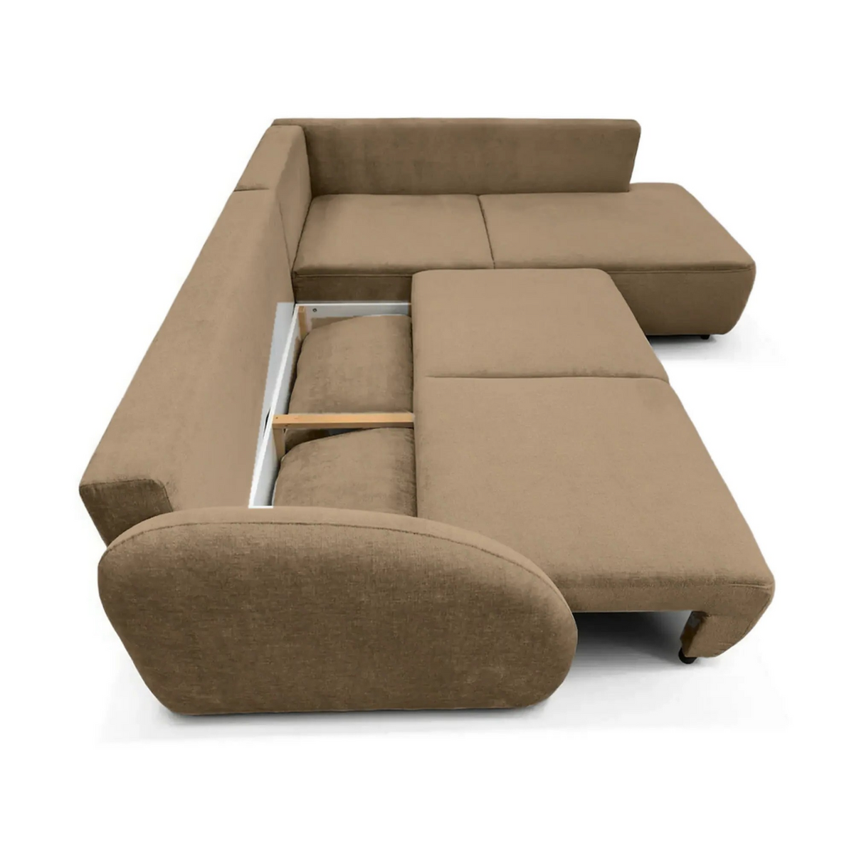 Coltar de living FLAVIA, sezlong dreapta, stofa maro - Cremona 18, cu lada depozitare, 265x215x86 cm