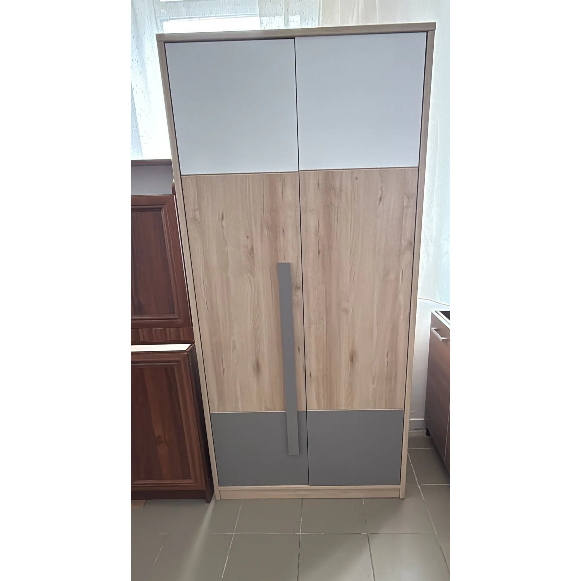PRODUS RESIGILAT - Dulap NAMEK, stejar sonoma/alb/gri, PAL, 95x53x199 cm