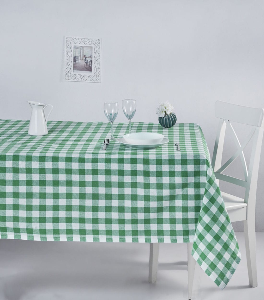 Fata de masa KARELI 260, verde/alb, bumbac, 160x260 cm