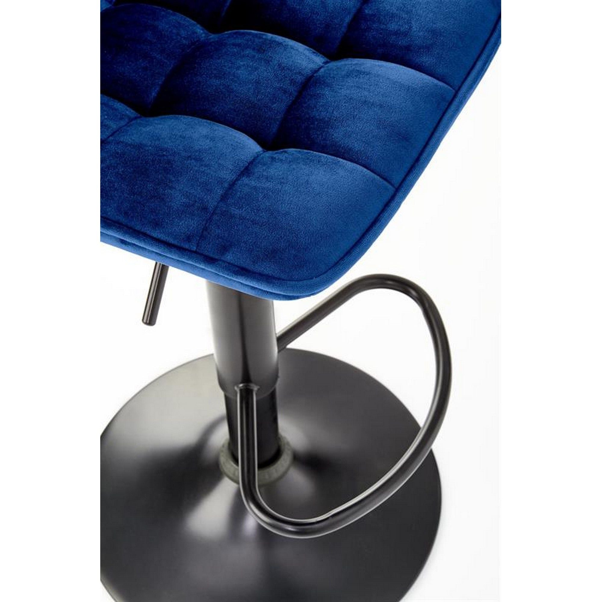 Scaun bar H95, albastru/negru, stofa catifelata/otel, 43x44x84/106 cm