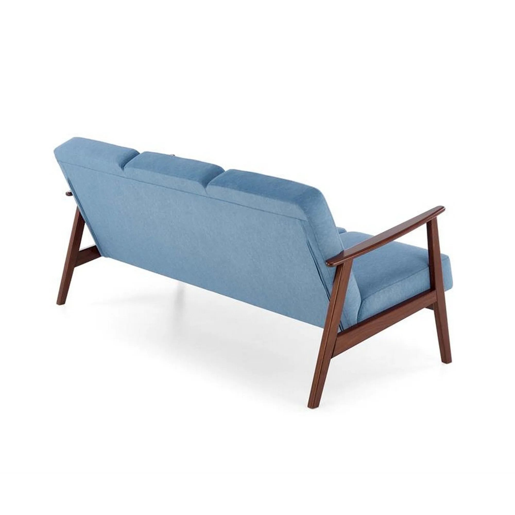 Canapea MILANO 3S, albastru/nuc, stofa clasica/lemn, 175x77x77 cm
