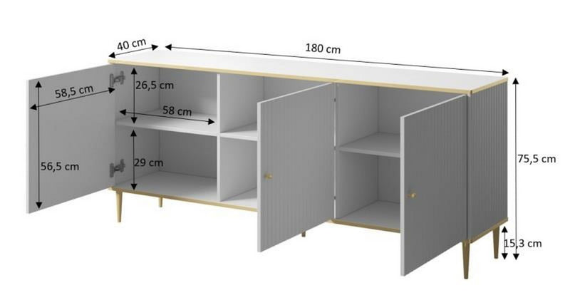 Comoda GLAMOUR, alb/auriu, PAL laminat, 180x40x76 cm