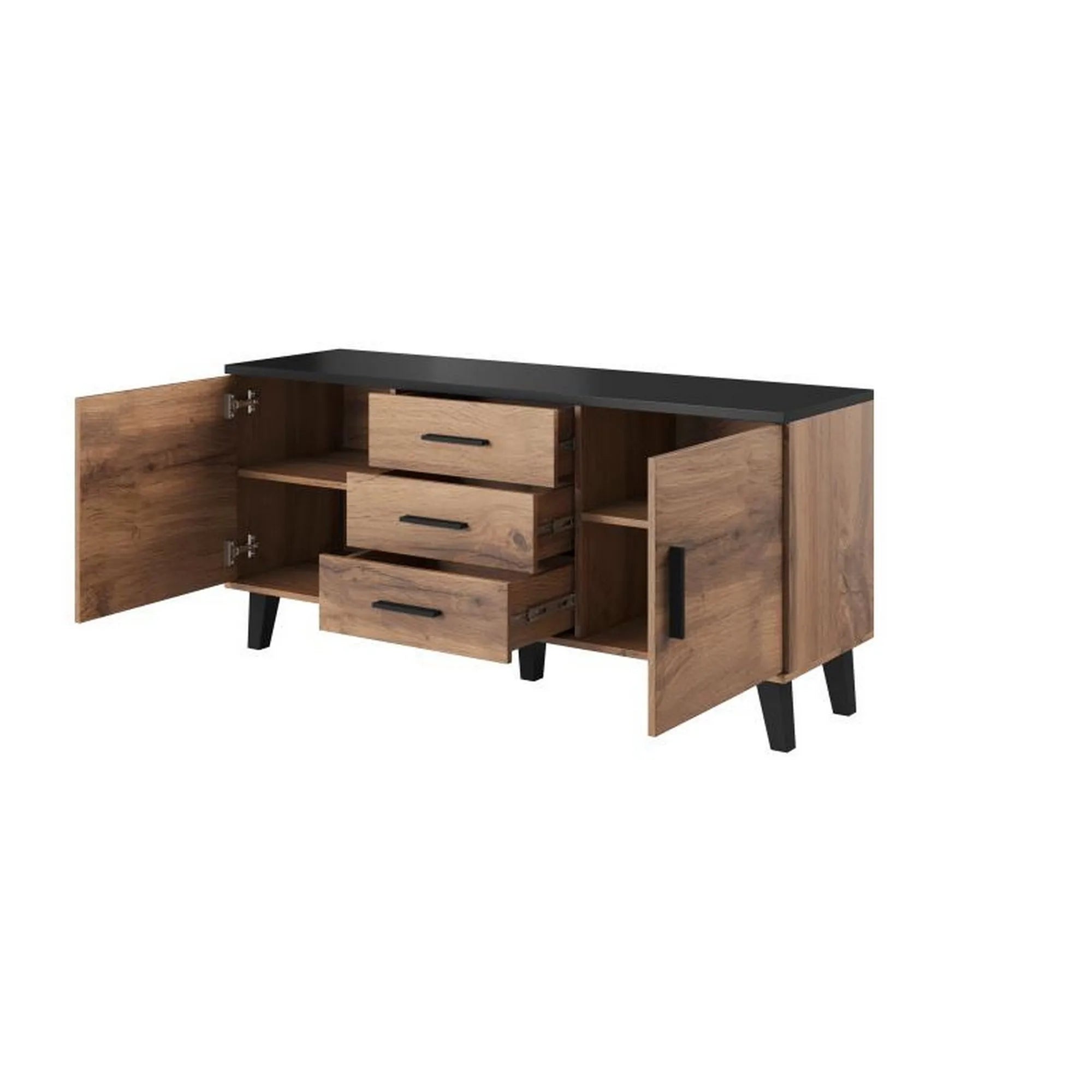 Comoda LOTTA, stejar wotan/negru, PAL, 150x45x69 cm