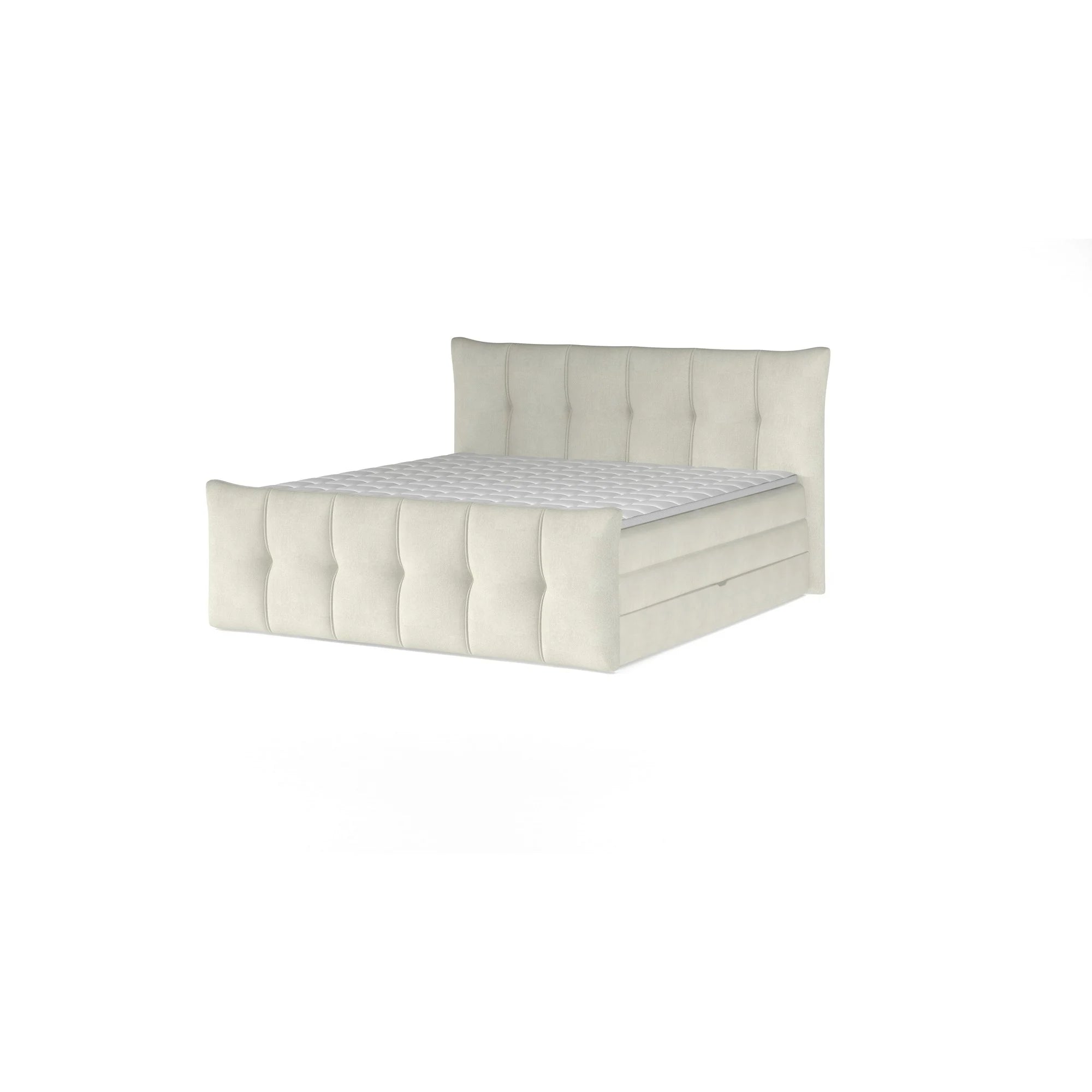 Pat boxspring SOFIA 180x200, personalizabil materiale Gama Premium, cu saltele, topper si lada pentru depozitare