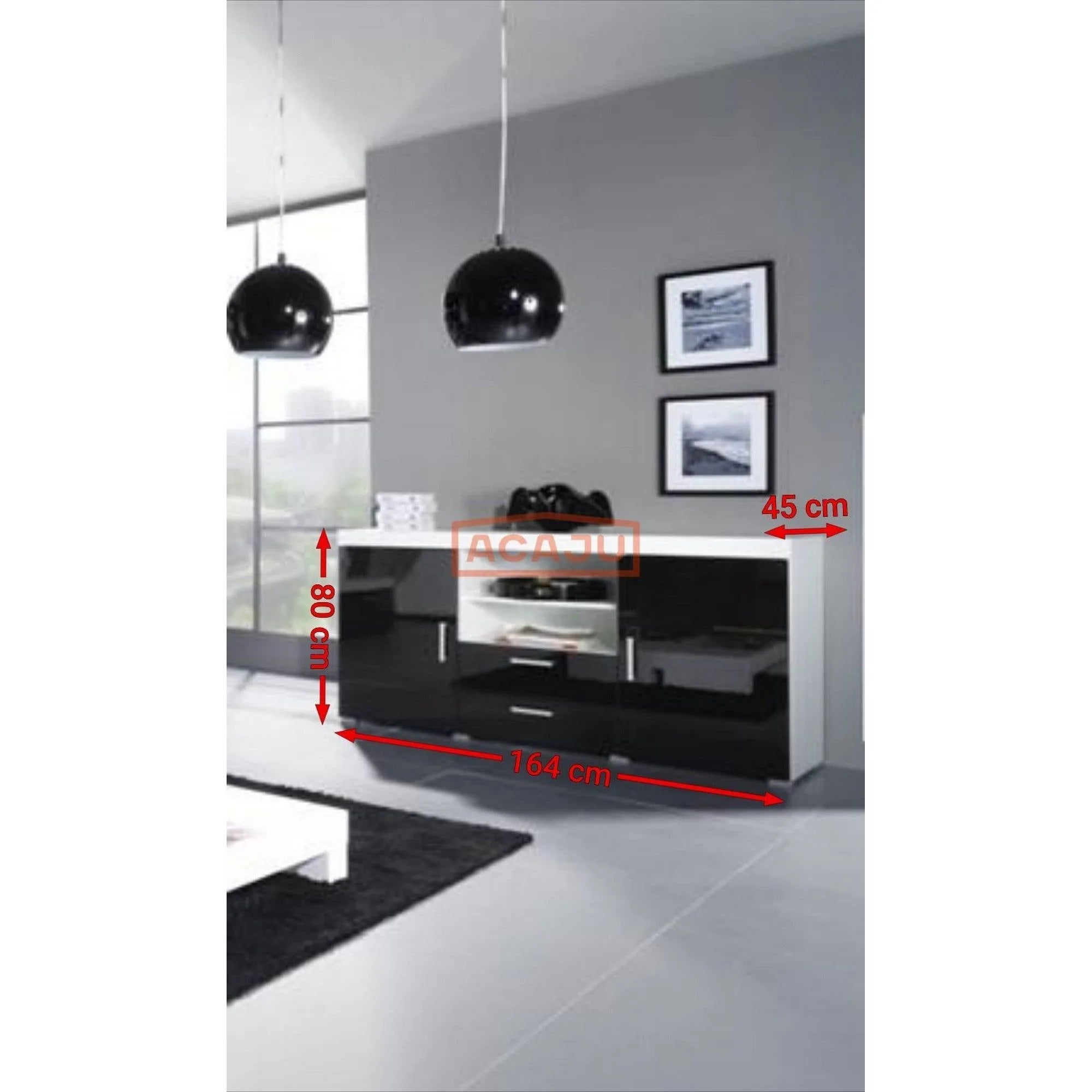 Comoda SAMBA REG-5, alb/negru, PAL, 164x45x80 cm