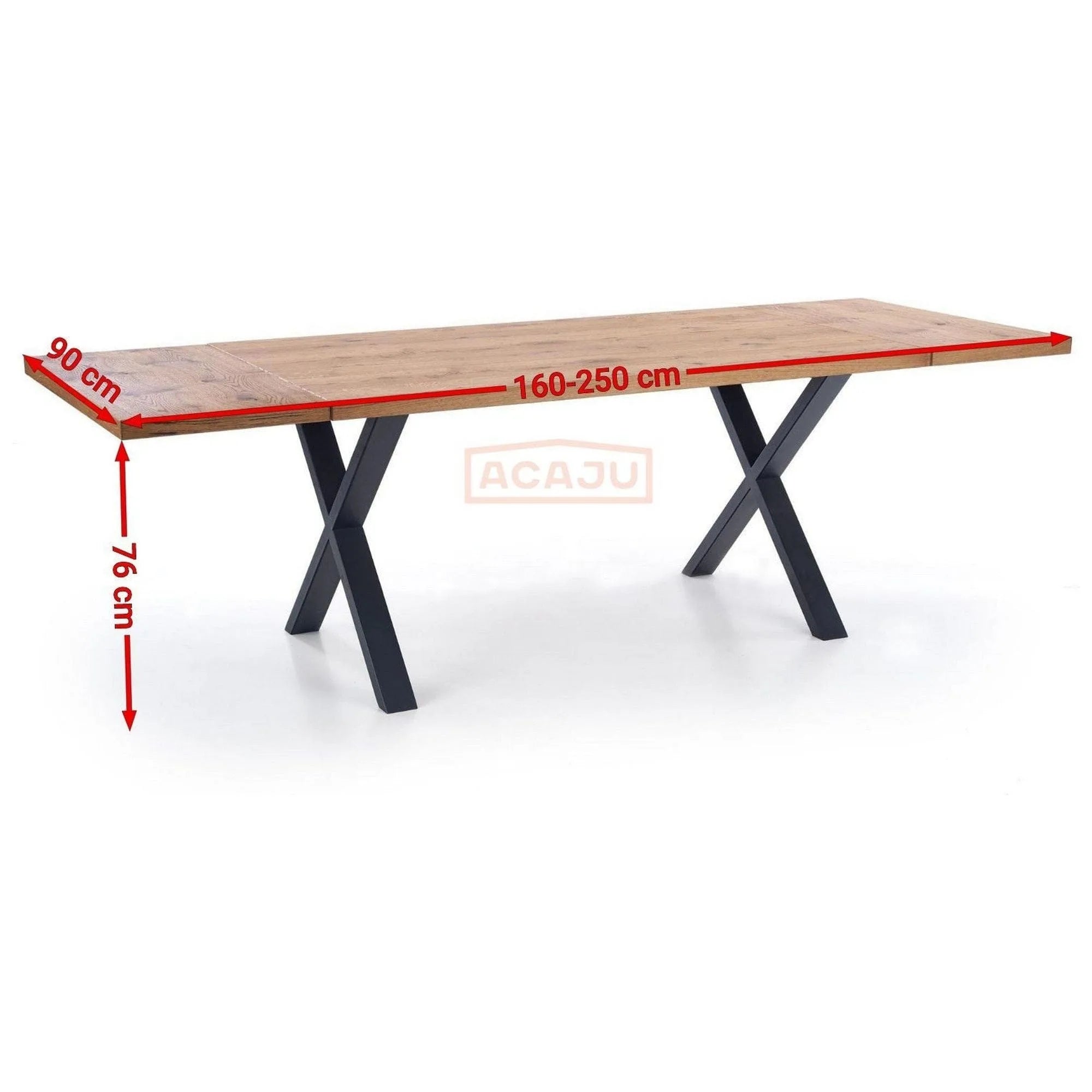 Masa extensibila XAVIER, stejar deschis/negru, lemn/otel, 160/250x90x76 cm