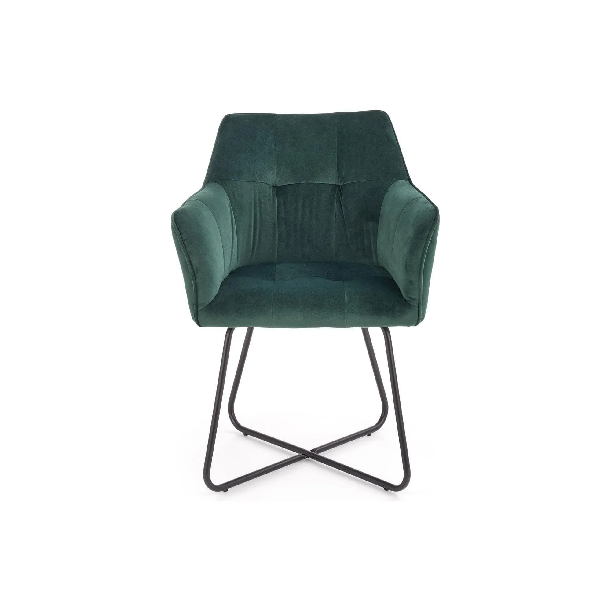 Scaun tapitat K377, verde inchis/negru, stofa catifelata/metal, 60x62x81 cm