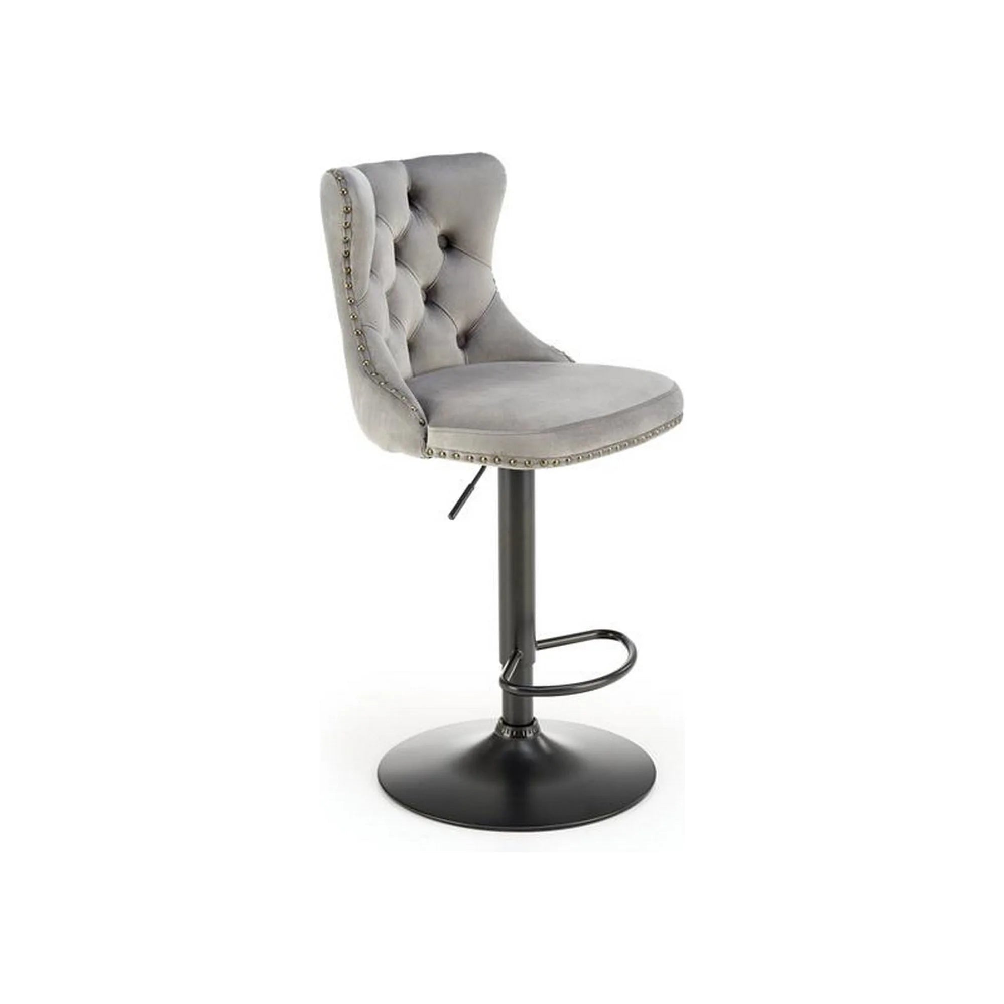 Scaun bar H117, gri/negru, stofa catifelata/otel, 47x52x96/118 cm