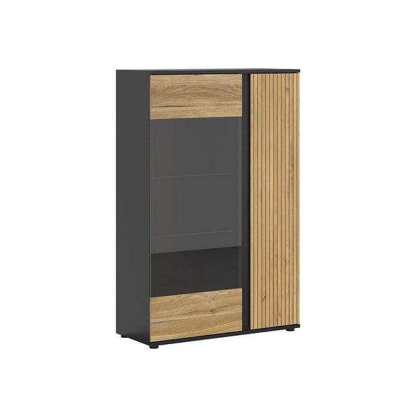 Vitrina LUEN, stejar/negru, PAL laminat/sticla securizata, 95x40x146 cm
