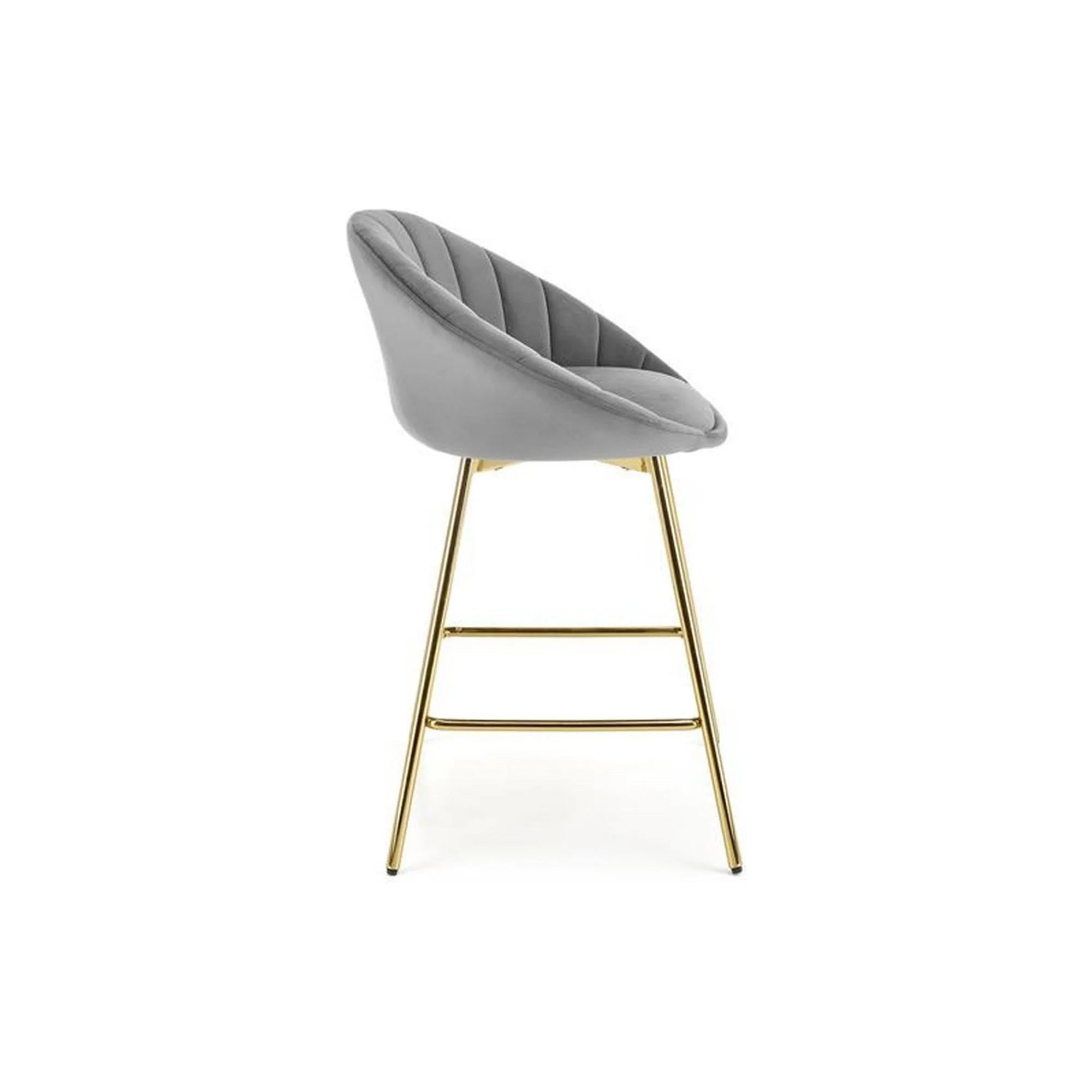 Scaun bar H112, gri/auriu, stofa catifelata/otel, 58x52x87 cm