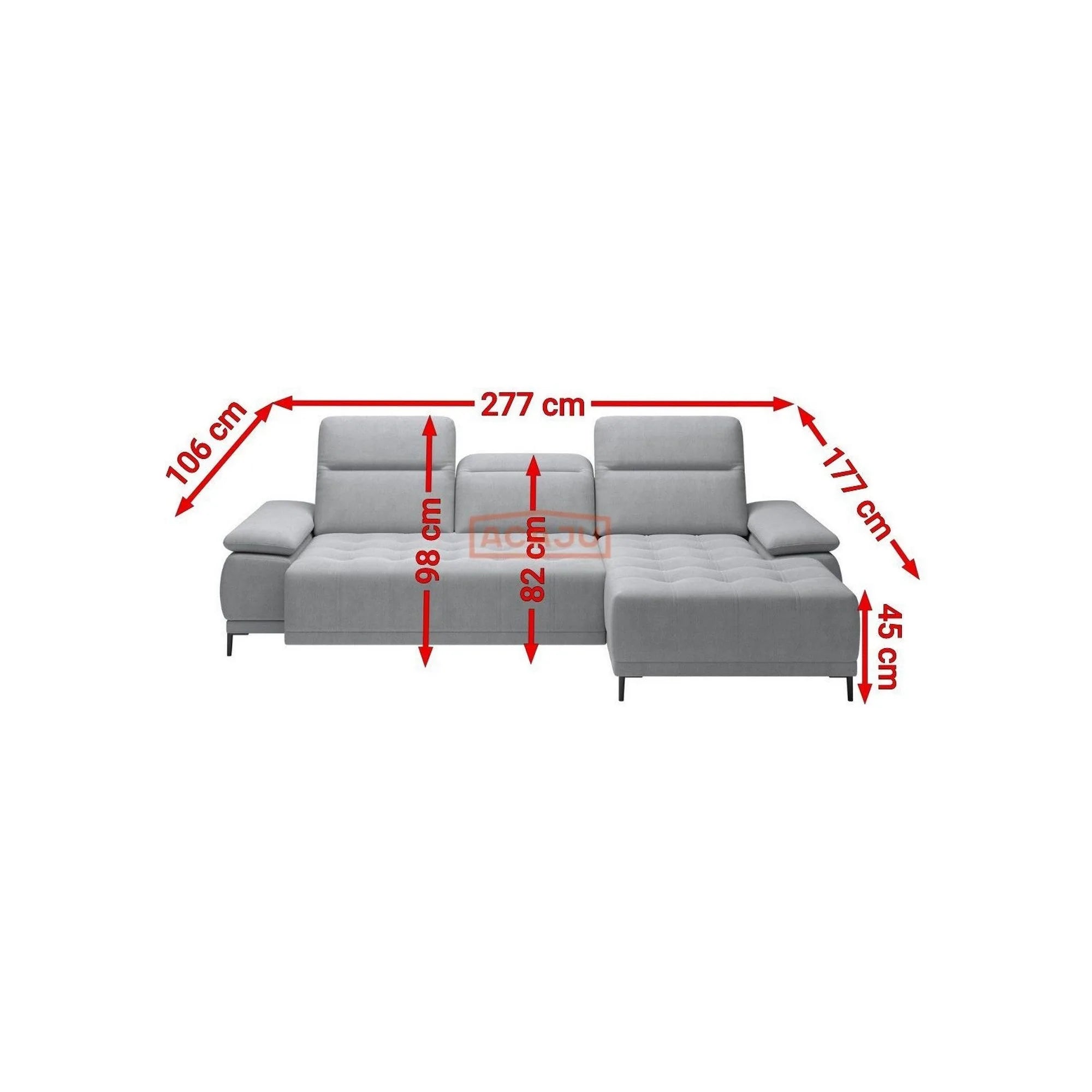Coltar FOCUS MINI, personalizabil materiale gama Premium, cu reglaj electric si tetiere reglabile, 277x177x98 cm
