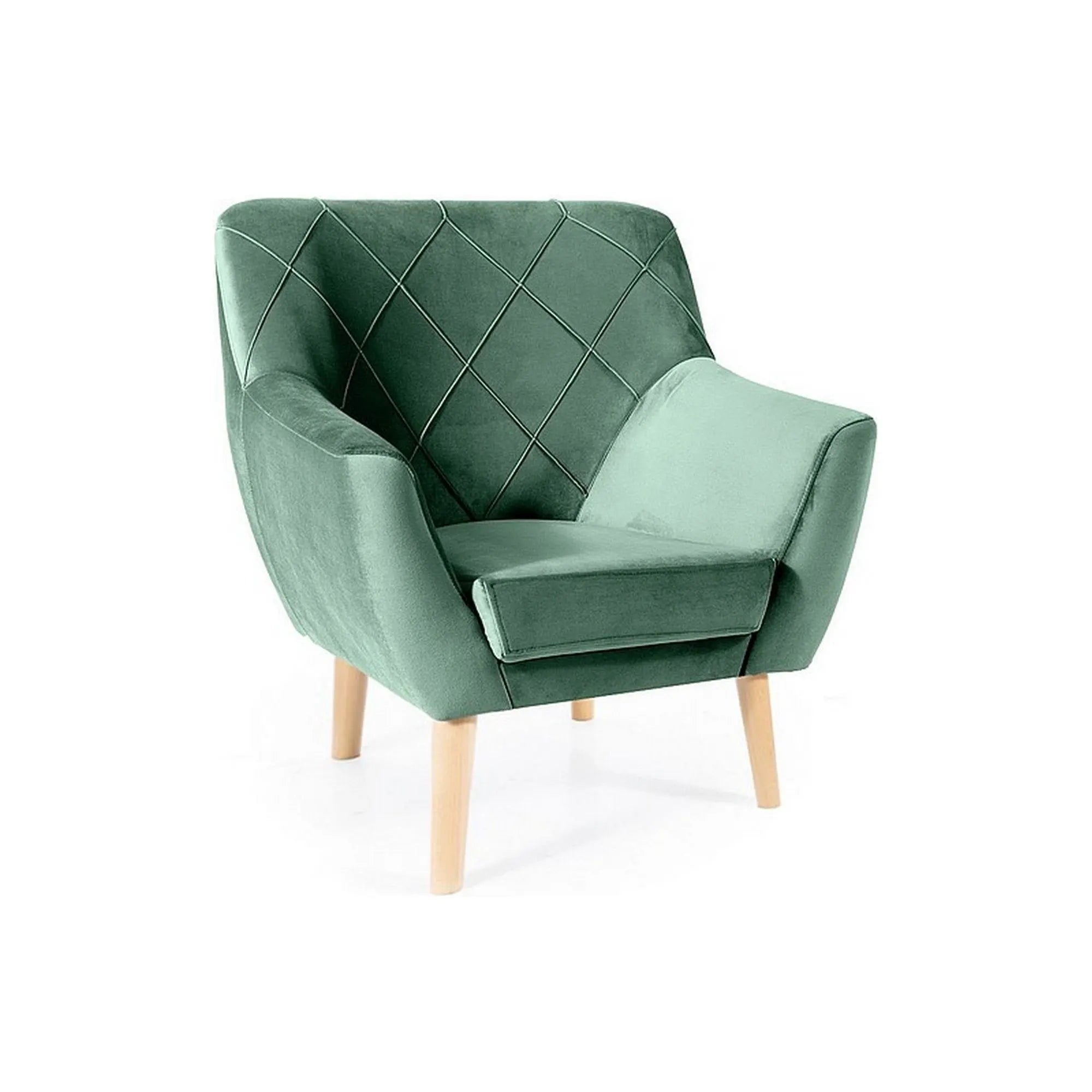 Fotoliu KIER, stofa catifelata verde - Bluvel 78/fag, 76x75x90 cm