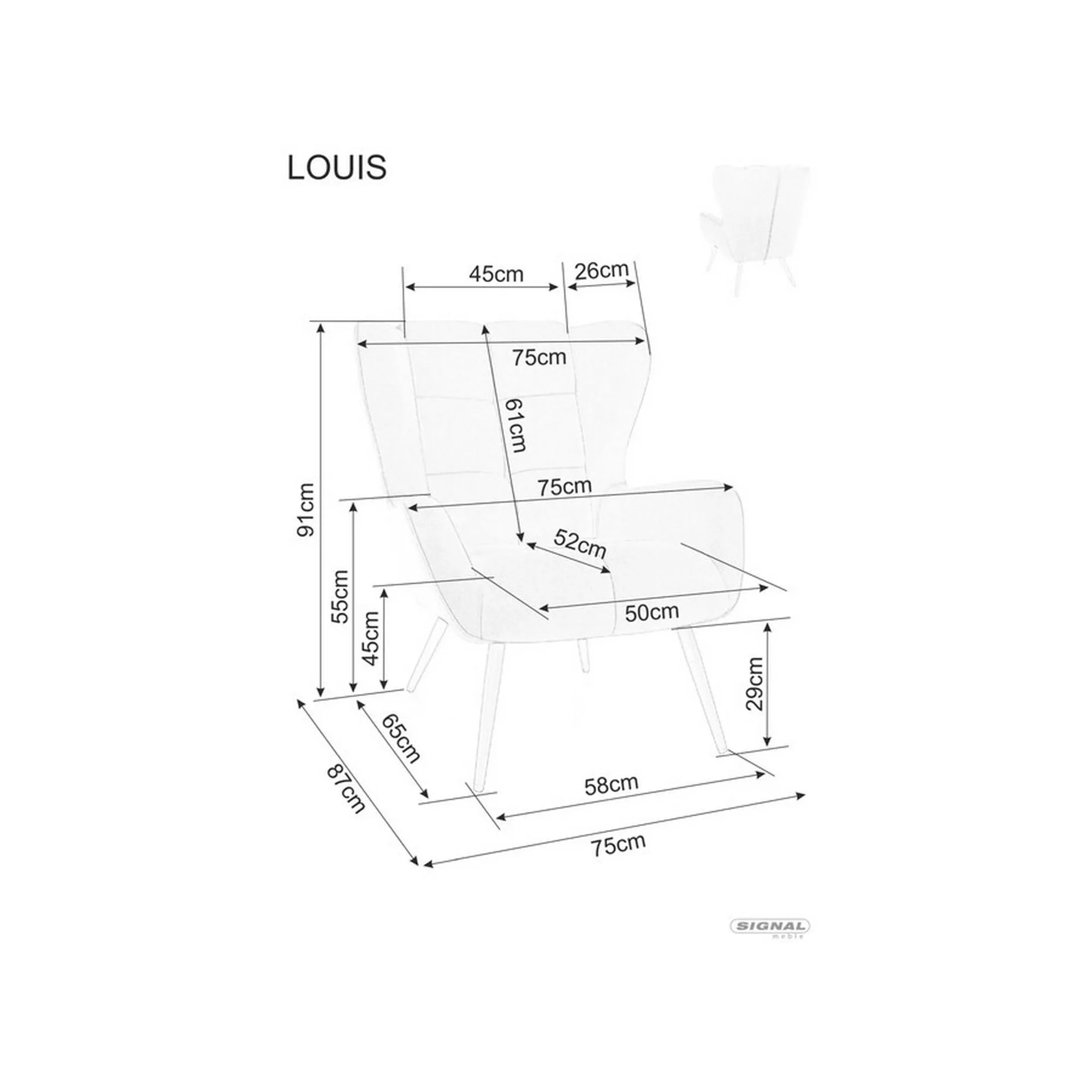 Fotoliu LOUIS, stofa catifelata bej - Bluvel 28, 75x87x91 cm