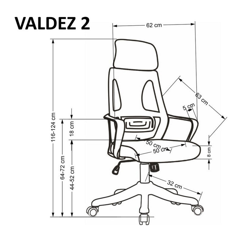 Scaun de birou VALDEZ 2, negru/alb, plasa/metal, 62x63x124 cm