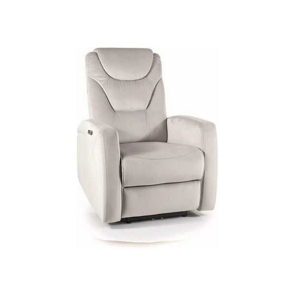 Fotoliu recliner KRONOS, gri deschis/negru, stofa catifelata/metal, 79x94/160x107 cm