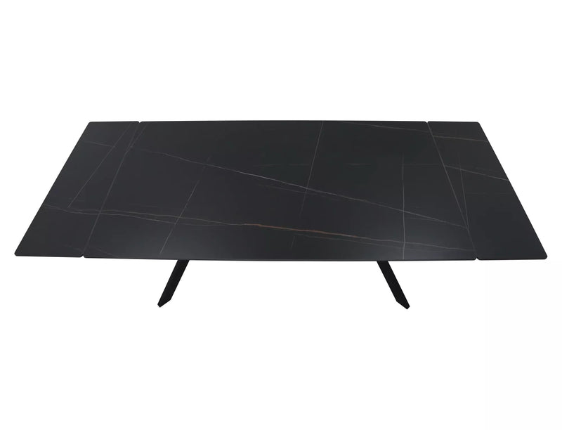 Masa extensibila IMPERIA, negru mat cu efect de marmura, ceramica/metal, 160/220x90x76 cm