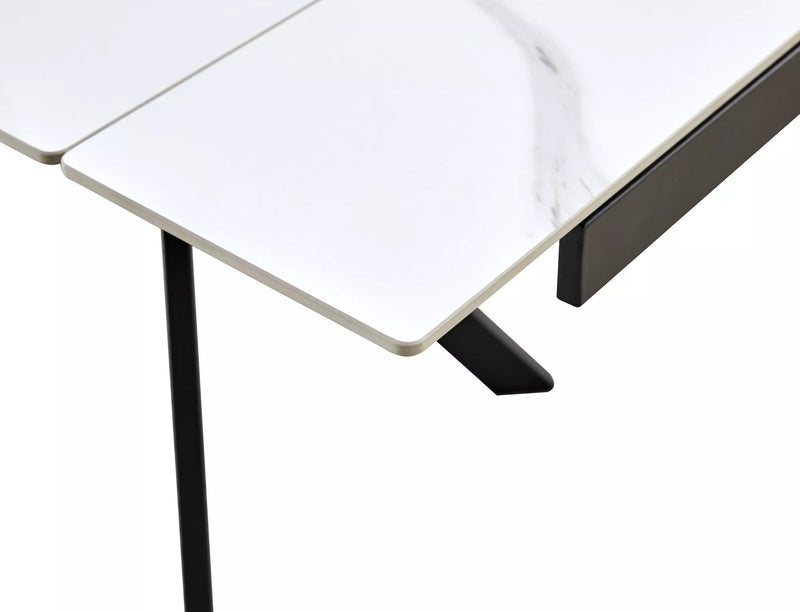 Masa extensibila IMPERIA, alb mat cu efect de marmura/negru, ceramica/metal, 180/240x90x76 cm