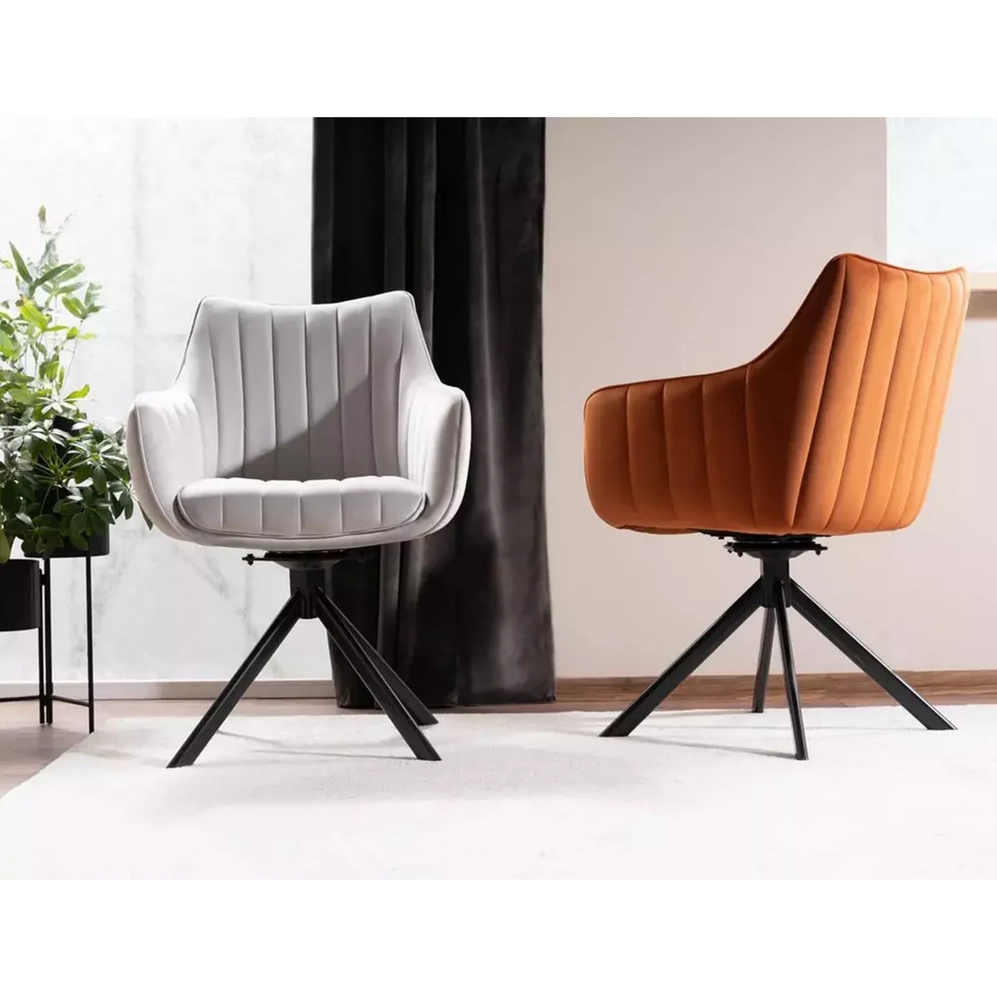 Scaun rotativ AZALIA, caramiziu/negru, stofa catifelata/metal, 61x44x86 cm