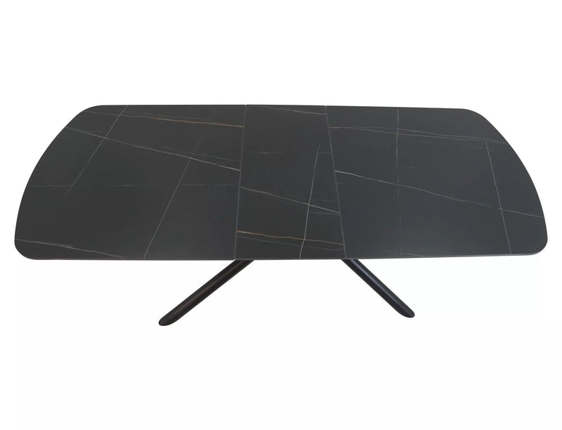 Masa extensibila VECTOR, negru mat cu efect de marmura, ceramica/metal, 180/220x90x76 cm