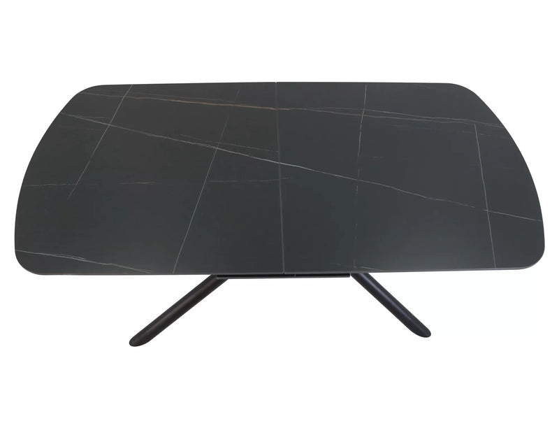 Masa extensibila VECTOR, negru mat cu efect de marmura, ceramica/metal, 180/220x90x76 cm