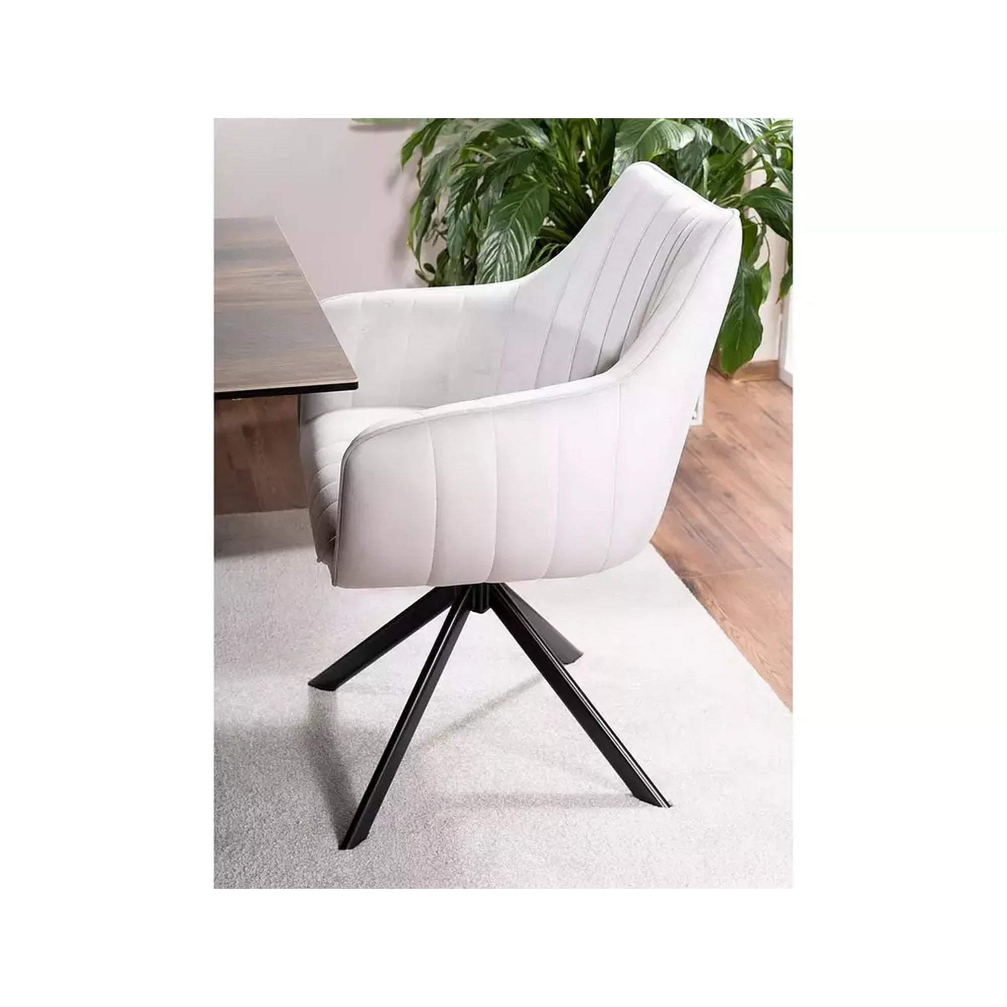 Scaun living rotativ AZALIA, gri deschis/negru, stofa catifelata/metal, 61x44x86 cm