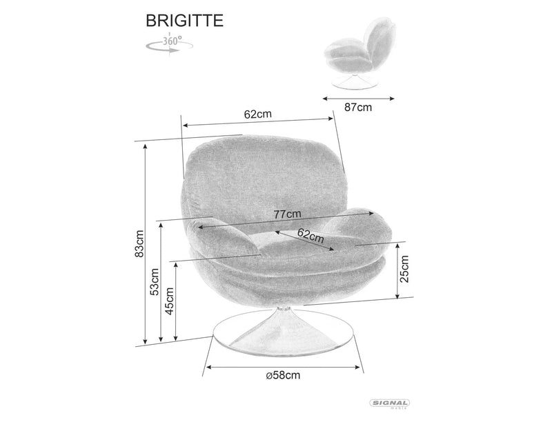 Fotoliu rotativ BRIGITTE, stofa clasica bej deschis - Brego 22, 77x87x83 cm