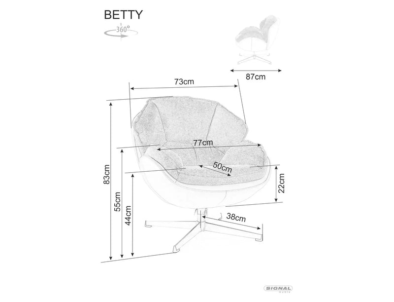 Fotoliu rotativ BETTY, galben/negru, stofa clasica/metal, 73x87x83 cm