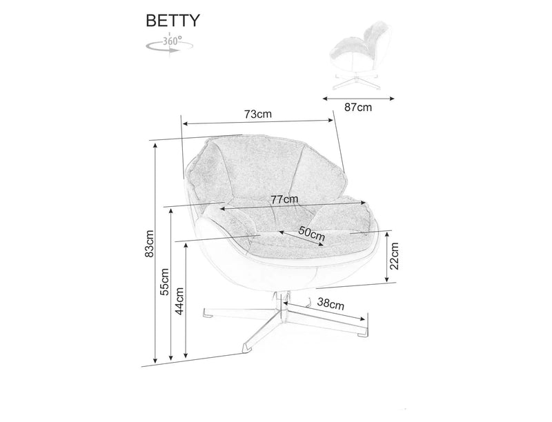 Fotoliu rotativ BETTY, gri/negru, stofa clasica/metal, 73x87x83 cm