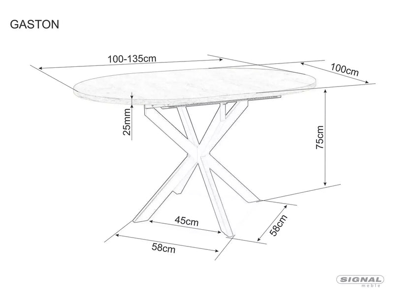 Masa extensibila GASTON, alb mat cu efect de marmura, ceramica/metal, 100/135x100x76 cm