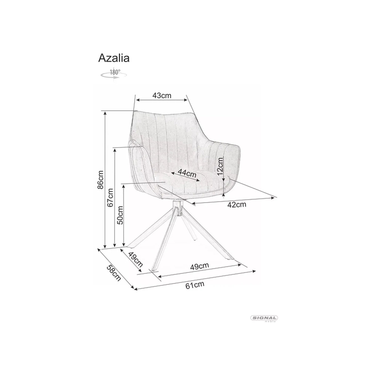 Scaun rotativ AZALIA, gri/negru, stofa/metal, 61x58x86 cm