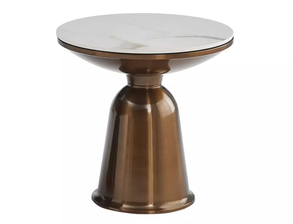 Set 2 masute cafea VERA, alb cu efect de marmura/cupru, ceramica/metal