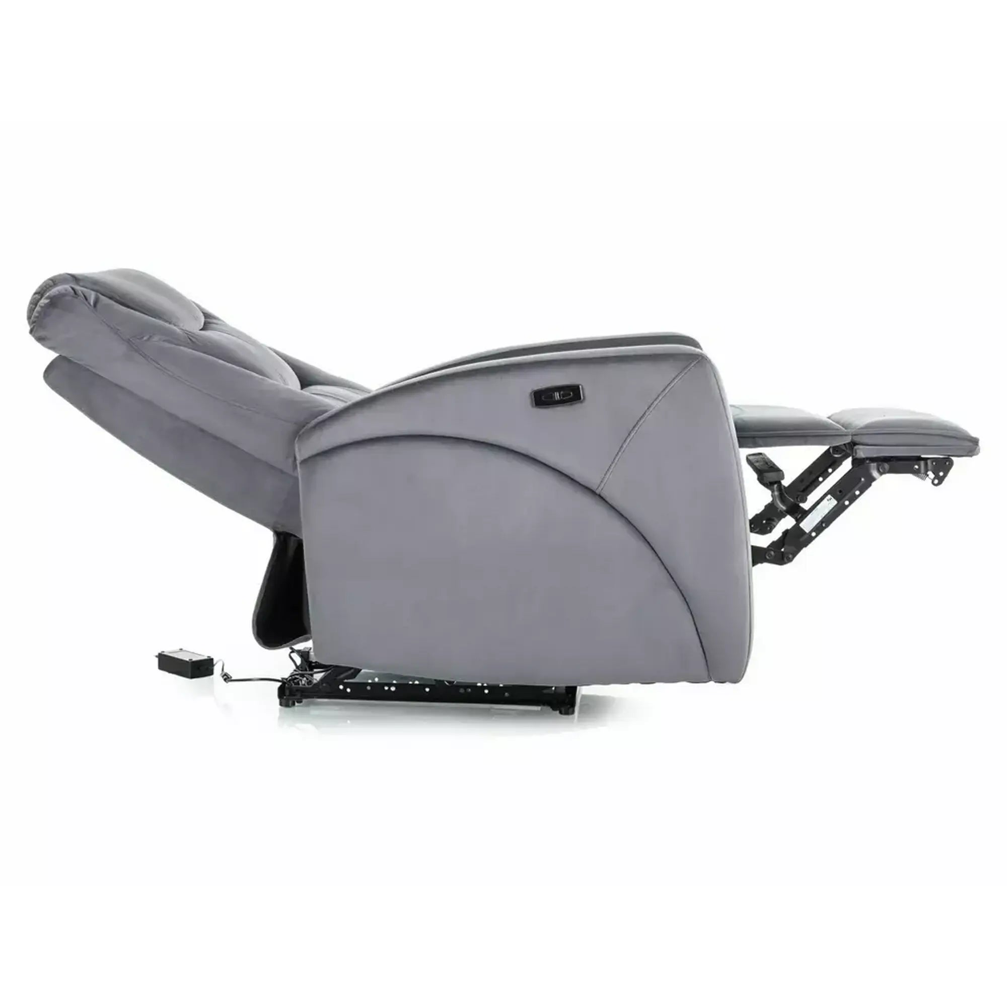 Fotoliu recliner KRONOS, stofa catifelata gri - Bluvel 14, 79x94/160x107 cm