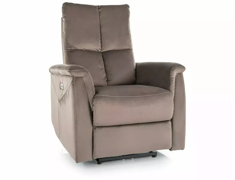 Fotoliu recliner cu functie de masaj NEPTUN M, stofa catifelata cappuccino - Bluvel 38, 76x94/160x96 cm