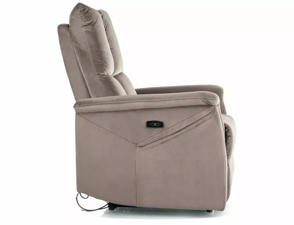 Fotoliu recliner cu functie de masaj NEPTUN M, stofa catifelata cappuccino - Bluvel 38, 76x94/160x96 cm