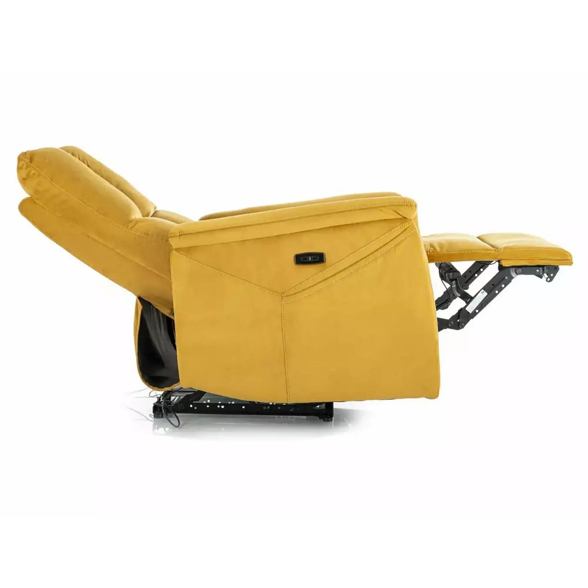 Fotoliu recliner NEPTUN, galben/negru, stofa catifelata/metal, 76x94/160x96 cm