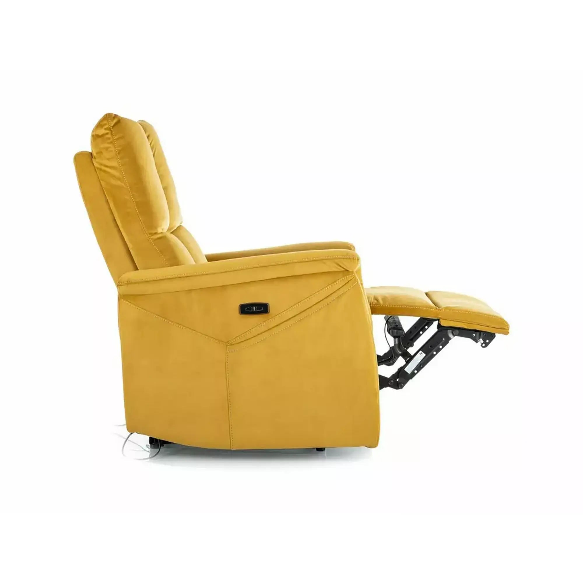 Fotoliu recliner NEPTUN, galben/negru, stofa catifelata/metal, 76x94/160x96 cm