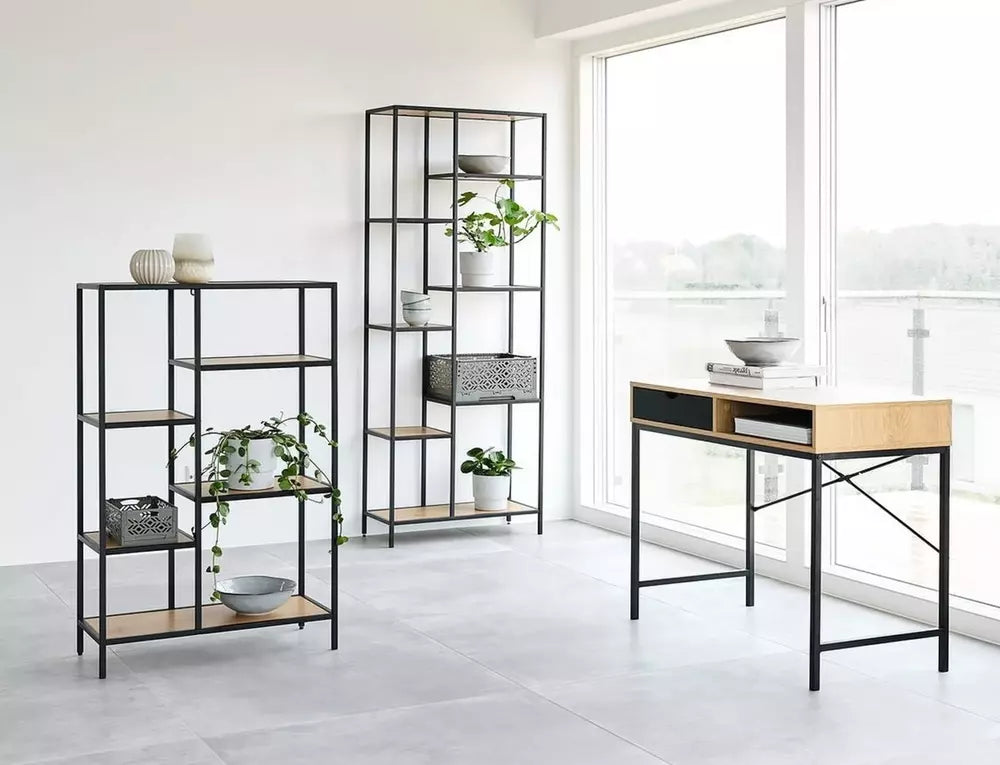 Birou B-027, stejar/negru, PAL/metal, 95x48x76 cm