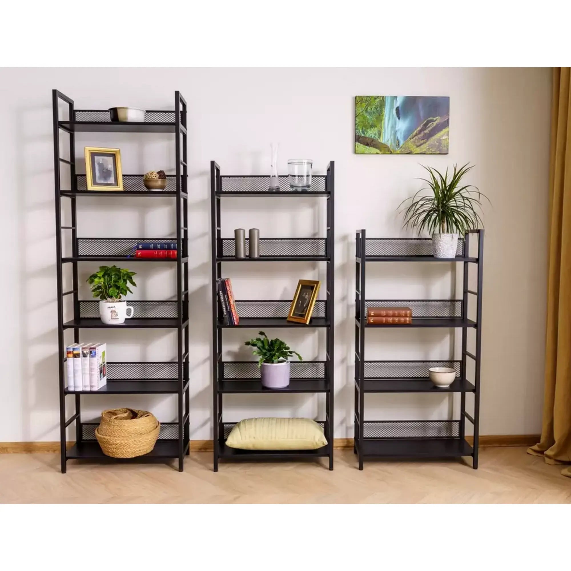 Etajera RAW R4, negru, PAL laminat/metal, 60x28x121 cm