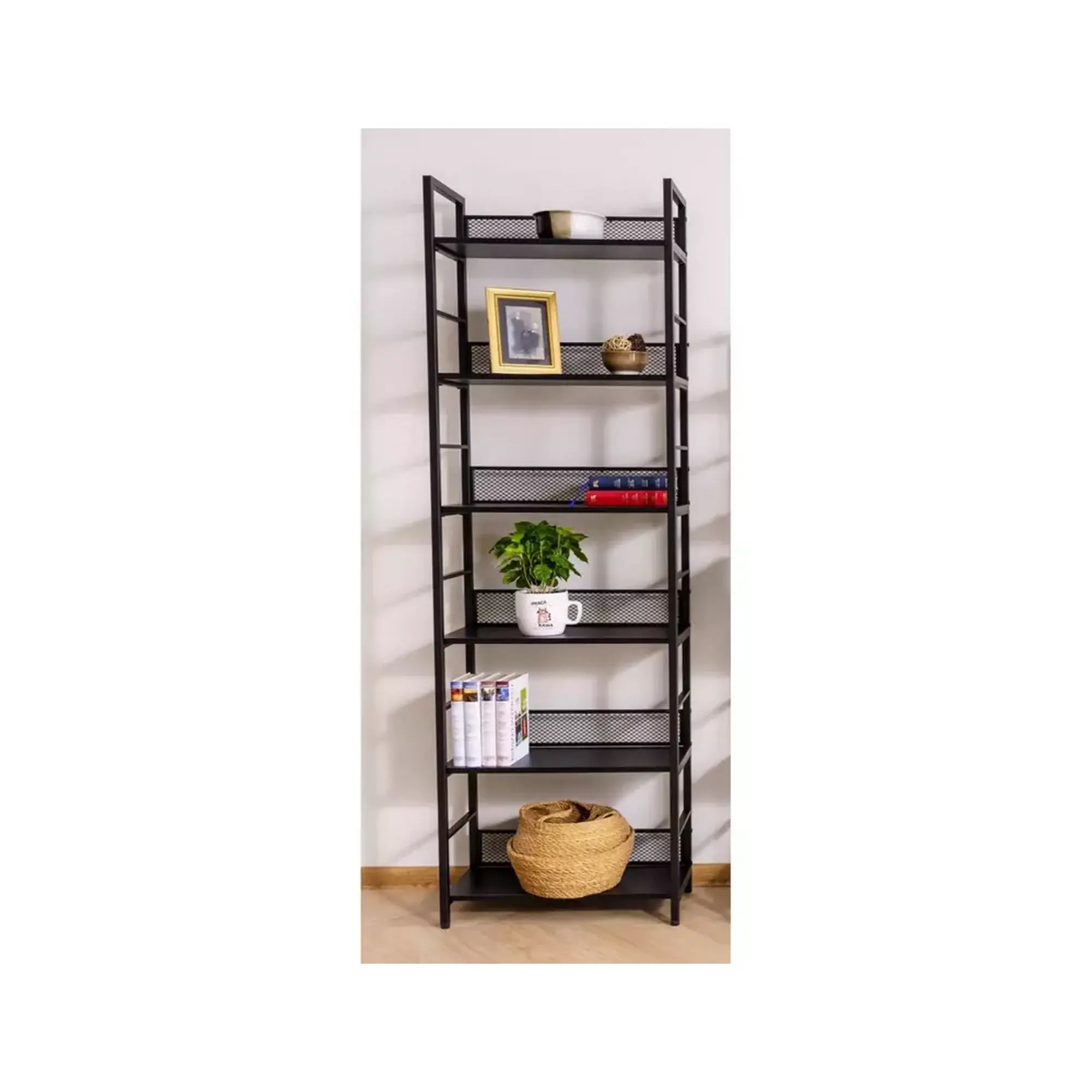 Etajera RAW R5, negru, PAL laminat/metal, 60x28x154 cm